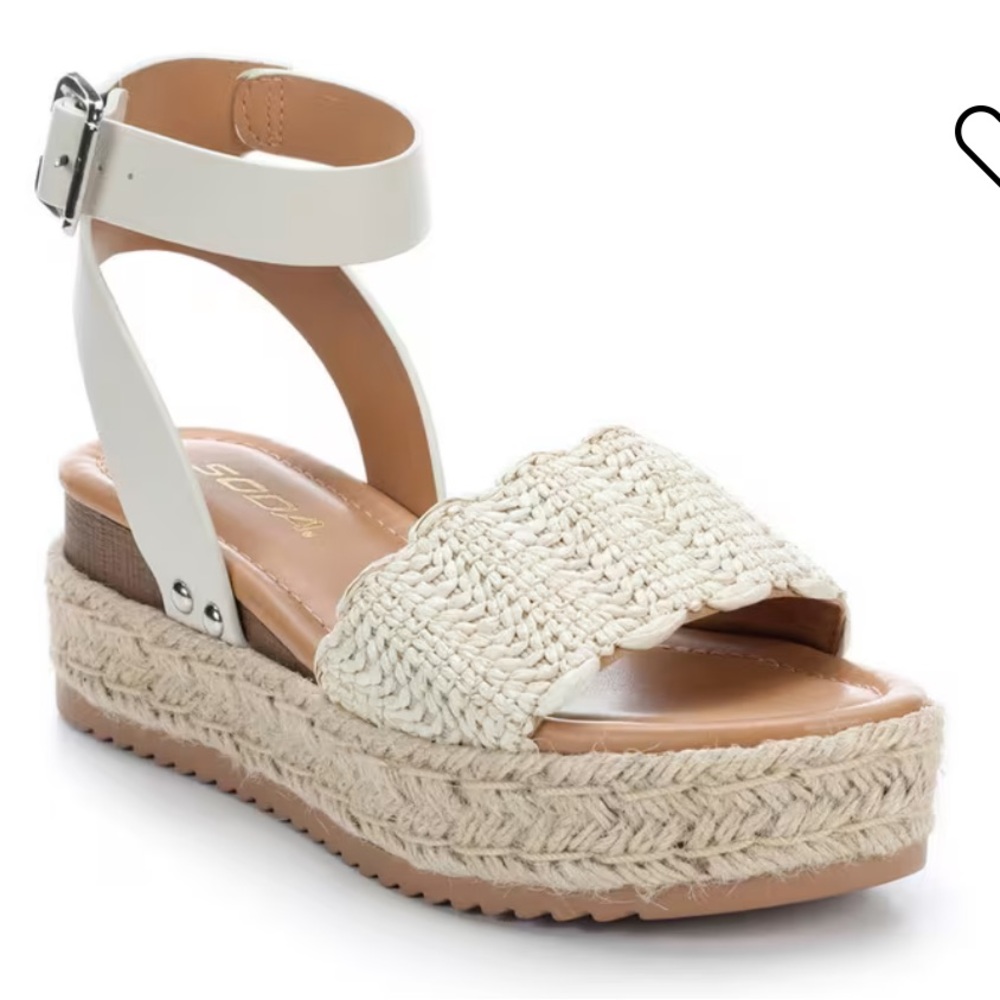 SODA TOPIC WOVEN ESPADRILLE Women's Cream Woven Platform SandalsSIZE 7.5M